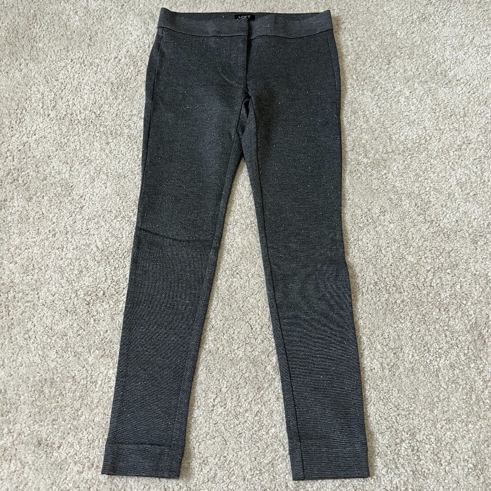 Loft Pants Size 2P Petites Gray Sparkle Glitter Skinny Stretch Casual or Work